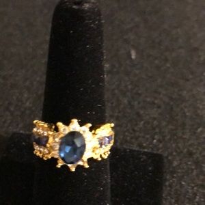 Simulated sapphire and cubic Zirconia chips Ring size 7